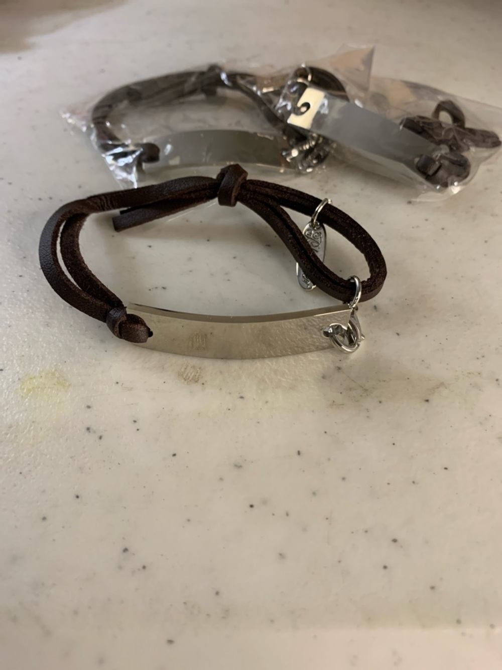 Plunder Men's Brown Cord Bracelet with Silver ID Plate Set of 3